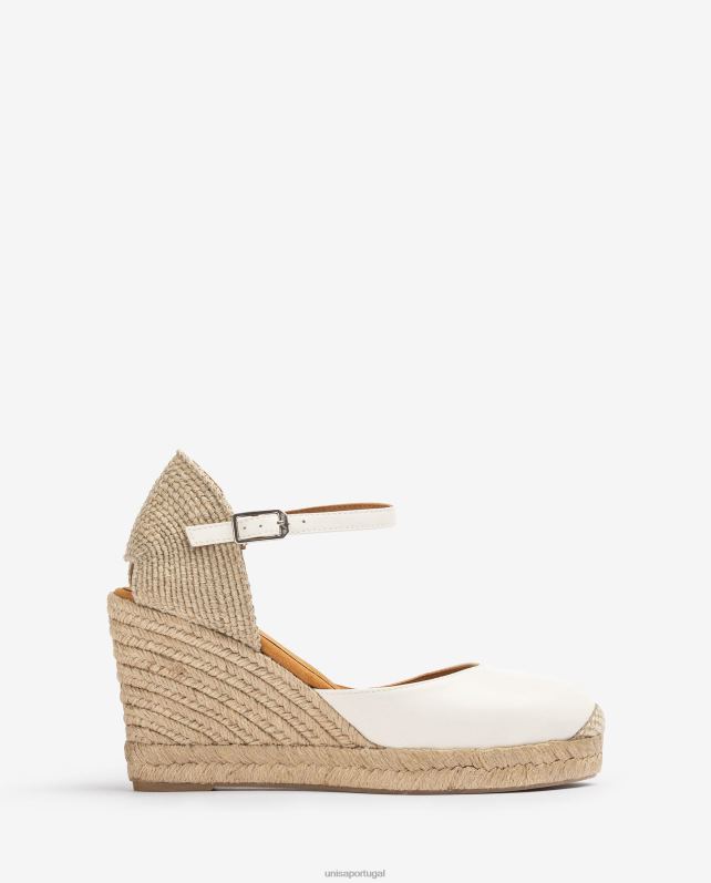 Unisa espadrille de couro com salto ráfia mulheres 6V2Z6487 branco