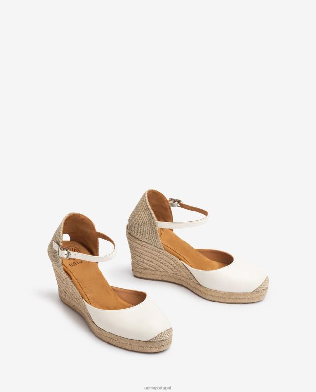 Unisa espadrille de couro com salto ráfia mulheres 6V2Z6487 branco