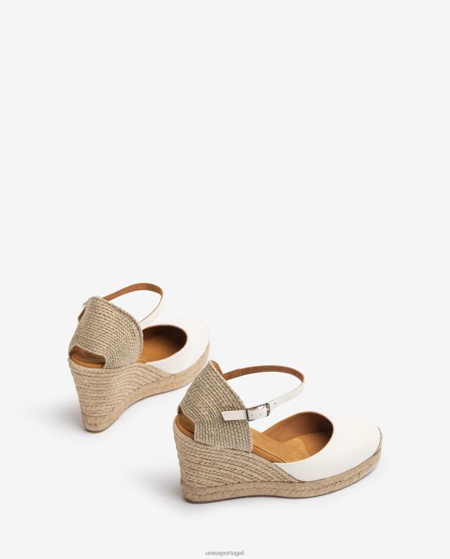 Unisa espadrille de couro com salto ráfia mulheres 6V2Z6487 branco