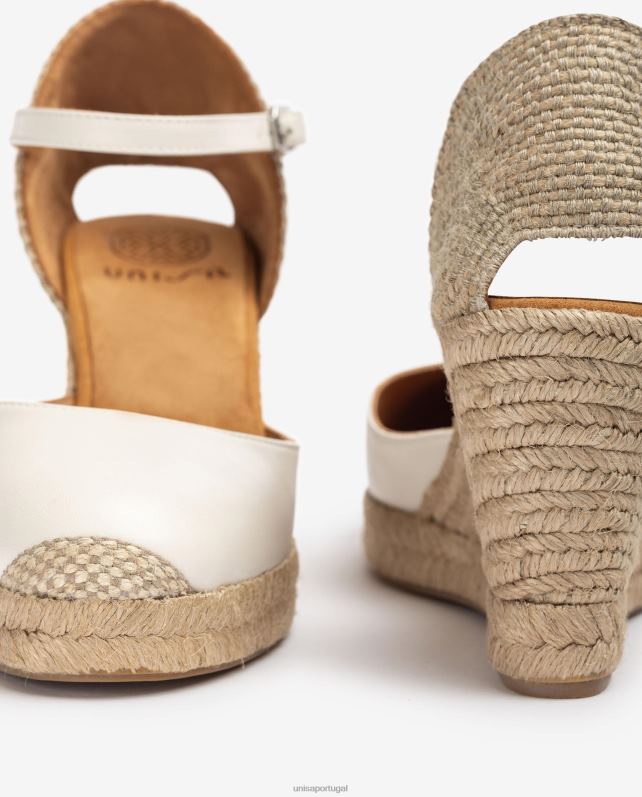 Unisa espadrille de couro com salto ráfia mulheres 6V2Z6487 branco