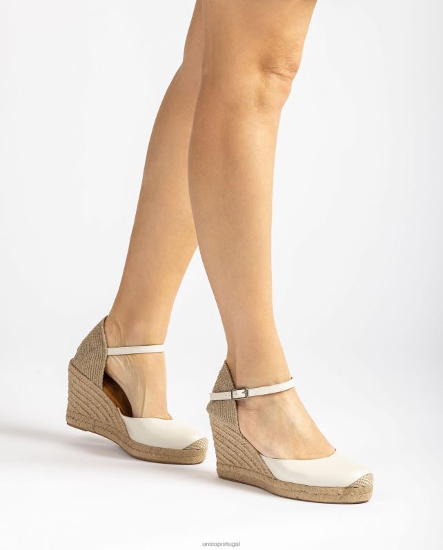 Unisa espadrille de couro com salto ráfia mulheres 6V2Z6487 branco