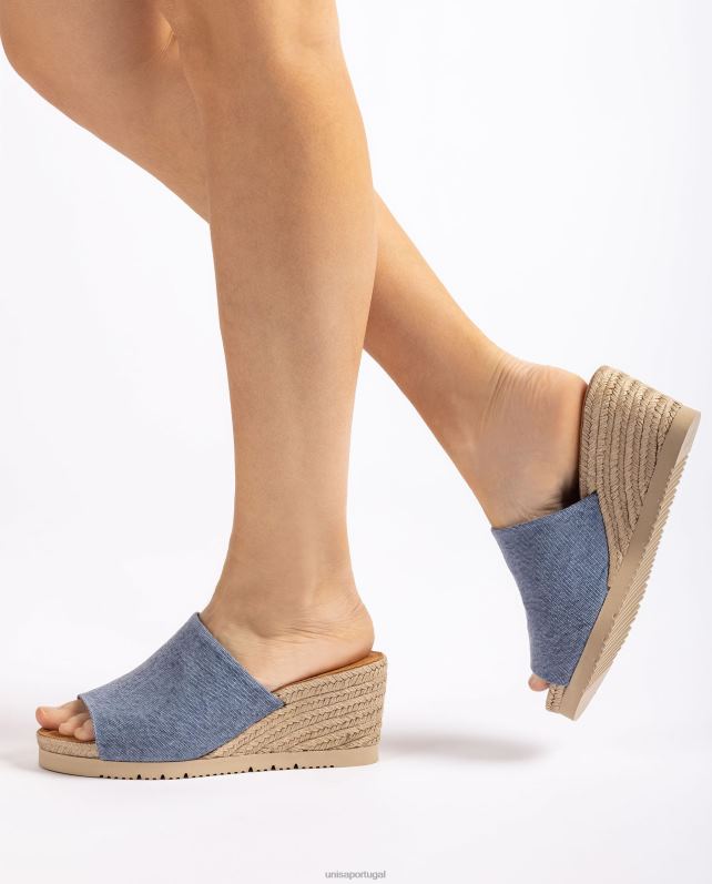 Unisa mule com salto em cunha de juta mulheres 6V2Z6467 azul