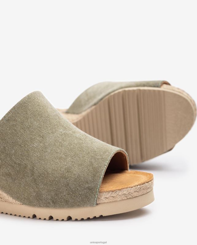 Unisa mule com salto em cunha de juta mulheres 6V2Z6468 verde