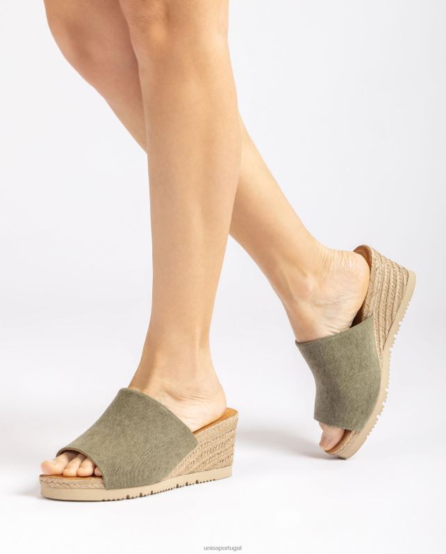 Unisa mule com salto em cunha de juta mulheres 6V2Z6468 verde