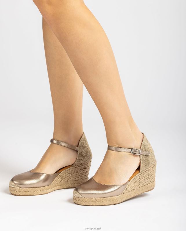 Unisa salto alto tipo espadrille com acabamento metalizado mulheres 6V2Z6785 moda