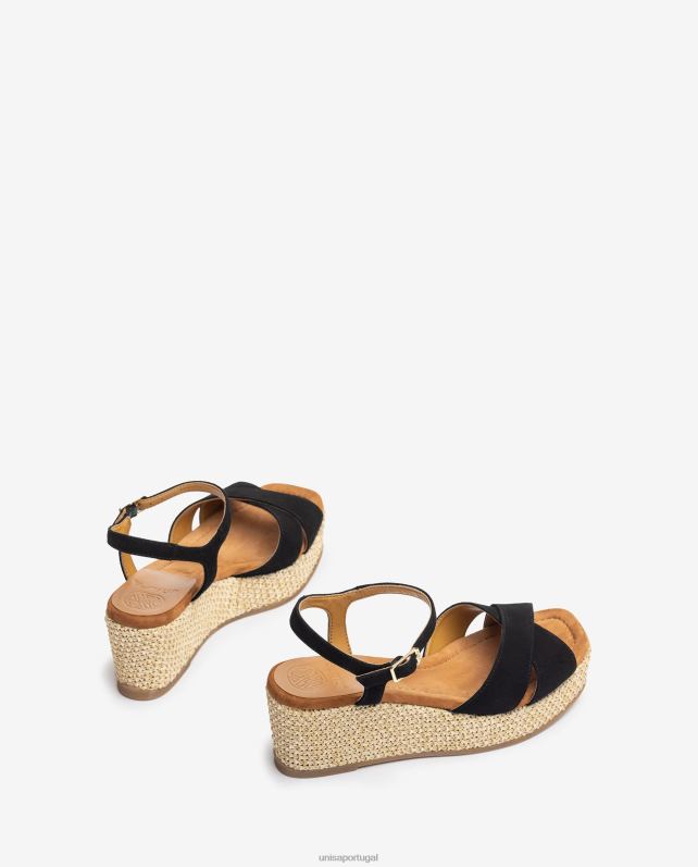 Unisa sandália com salto bloco ráfia mulheres 6V2Z6163 preto
