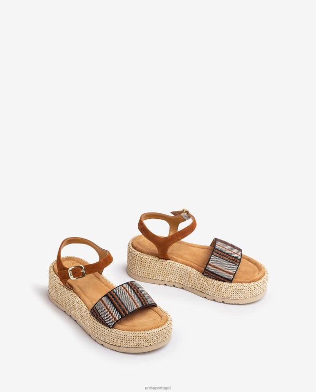 Unisa sandália com tira larga multicolor mulheres 6V2Z6102 marrom