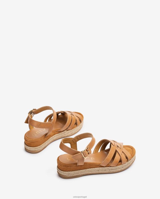 Unisa sandália de couro com fivela metálica mulheres 6V2Z6427 marrom