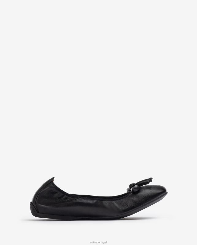 Unisa bailarina de couro com laço mulheres 6V2Z6643 preto