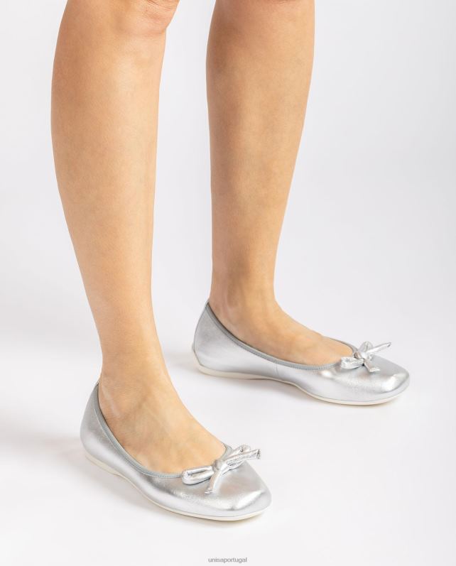 Unisa bailarina efeito metalizado com laço mulheres 6V2Z6645 prata