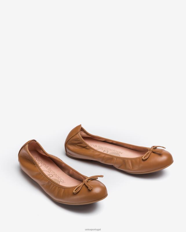 Unisa bailarinas de couro enfeitadas com laço mulheres 6V2Z6646 marrom