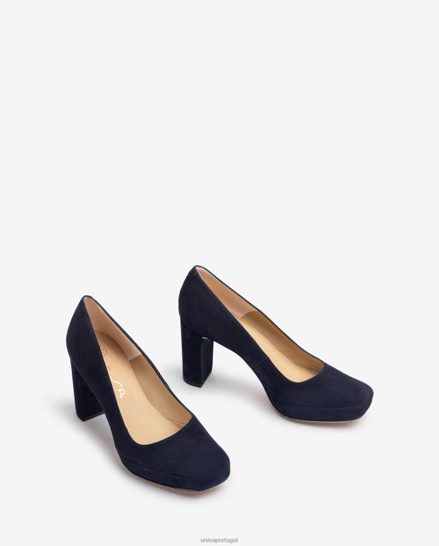 Unisa bomba de bico quadrado com pesponto mulheres 6V2Z6591 azul