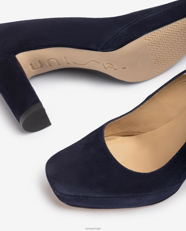 Unisa bomba de bico quadrado com pesponto mulheres 6V2Z6591 azul