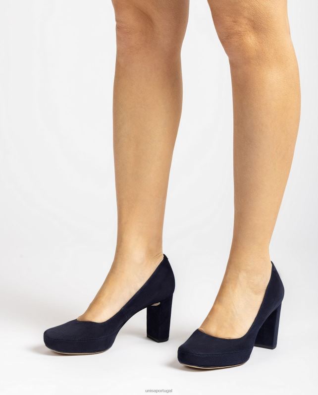 Unisa bomba de bico quadrado com pesponto mulheres 6V2Z6591 azul