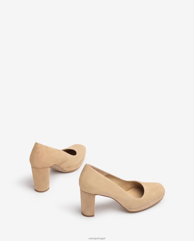 Unisa bomba de bico quadrado com pesponto mulheres 6V2Z6592 bege