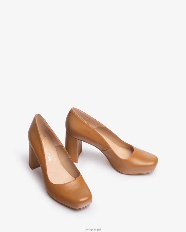 Unisa bomba de bico quadrado com plataforma mulheres 6V2Z6563 marrom