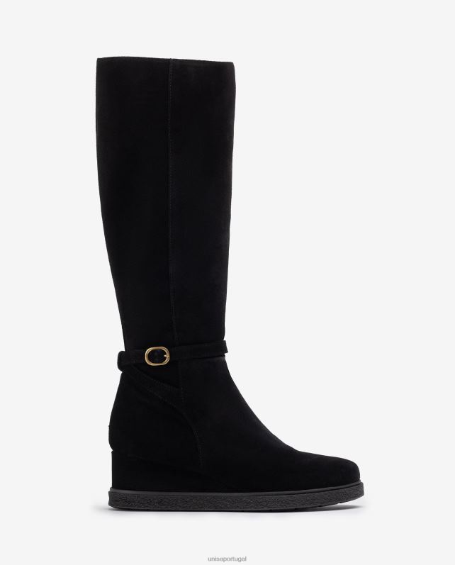 Unisa Bota de camurça de cano alto com cunha e solado de borracha antiderrapante crianças 6V2Z61071 preto