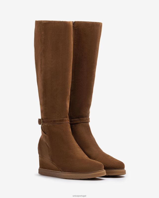 Unisa Bota de camurça de cano alto com cunha e solado de borracha antiderrapante crianças 6V2Z61072 marrom