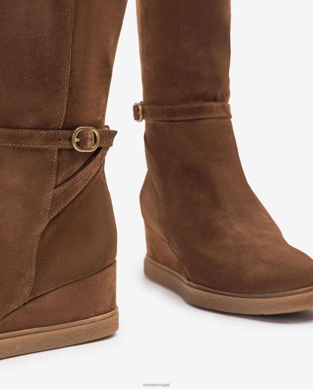 Unisa Bota de camurça de cano alto com cunha e solado de borracha antiderrapante crianças 6V2Z61072 marrom