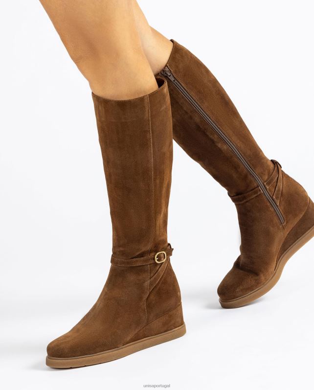 Unisa Bota de camurça de cano alto com cunha e solado de borracha antiderrapante crianças 6V2Z61072 marrom