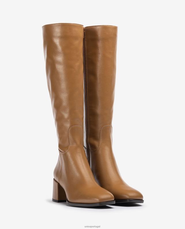 Unisa bota bico quadrado com salto largo mulheres 6V2Z61039 marrom