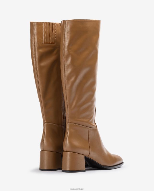 Unisa bota bico quadrado com salto largo mulheres 6V2Z61039 marrom