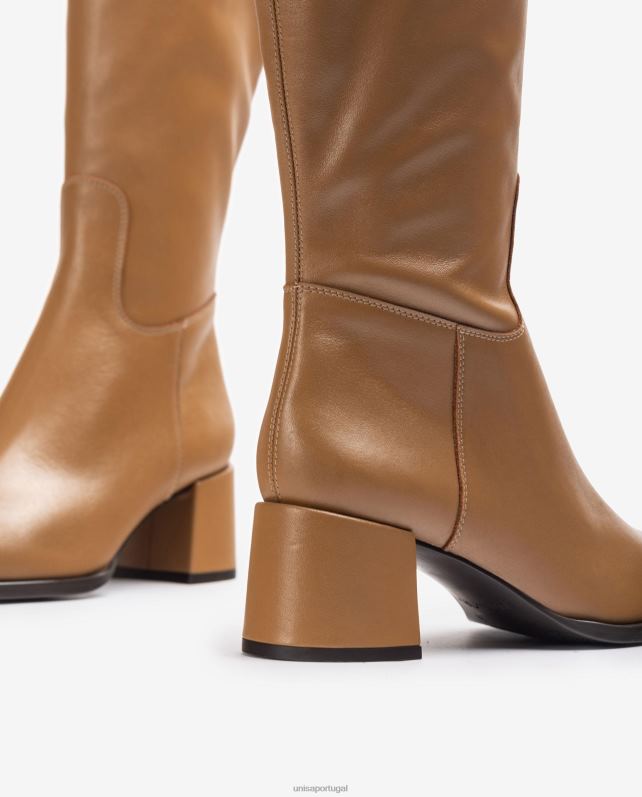 Unisa bota bico quadrado com salto largo mulheres 6V2Z61039 marrom
