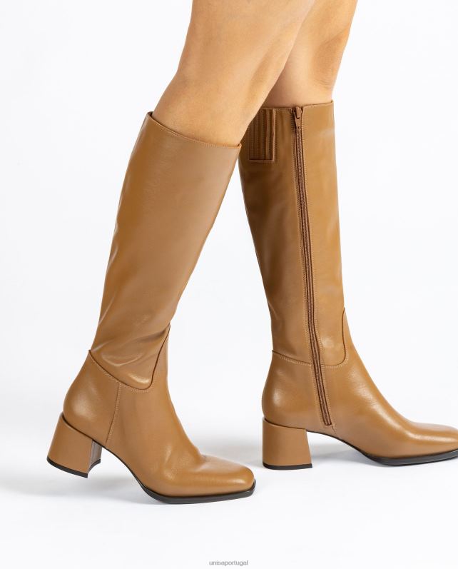 Unisa bota bico quadrado com salto largo mulheres 6V2Z61039 marrom