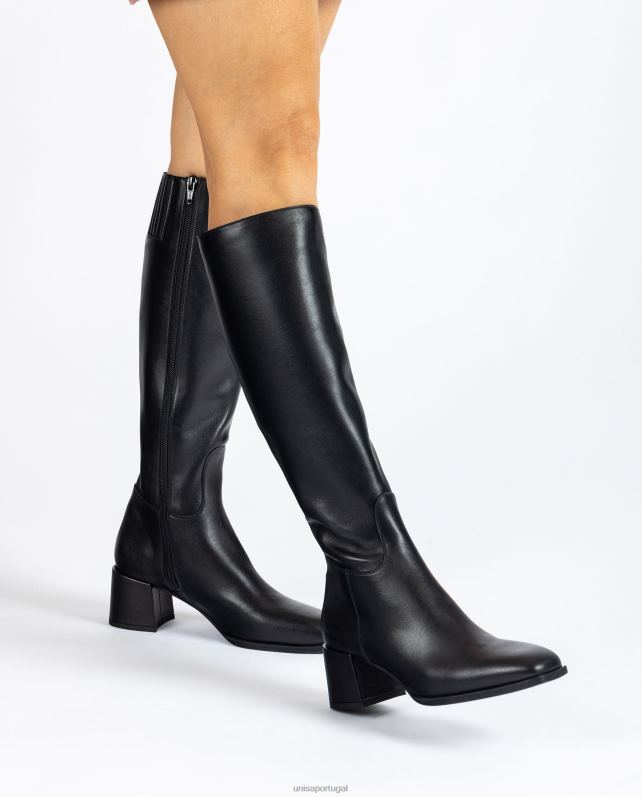 Unisa bota bico quadrado com salto largo mulheres 6V2Z61054 preto