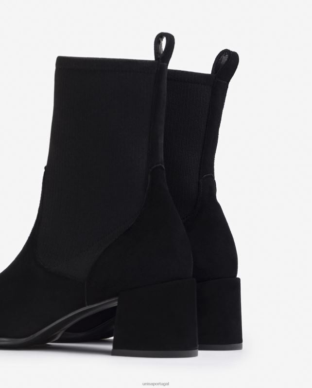 Unisa bota bico quadrado com tecido elástico mulheres 6V2Z6964 preto