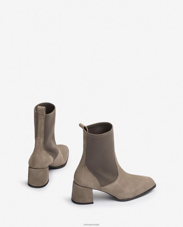 Unisa bota bico quadrado com tecido elástico mulheres 6V2Z6965 marrom