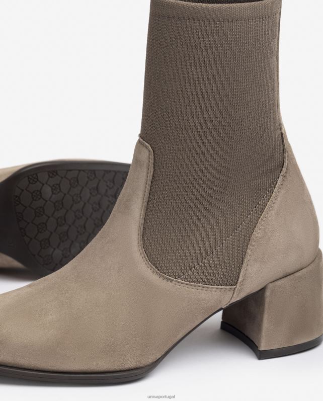 Unisa bota bico quadrado com tecido elástico mulheres 6V2Z6965 marrom