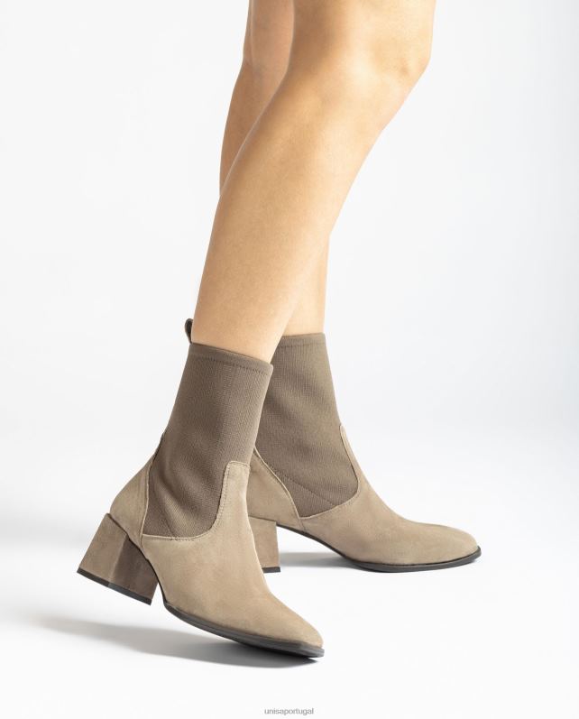 Unisa bota bico quadrado com tecido elástico mulheres 6V2Z6965 marrom