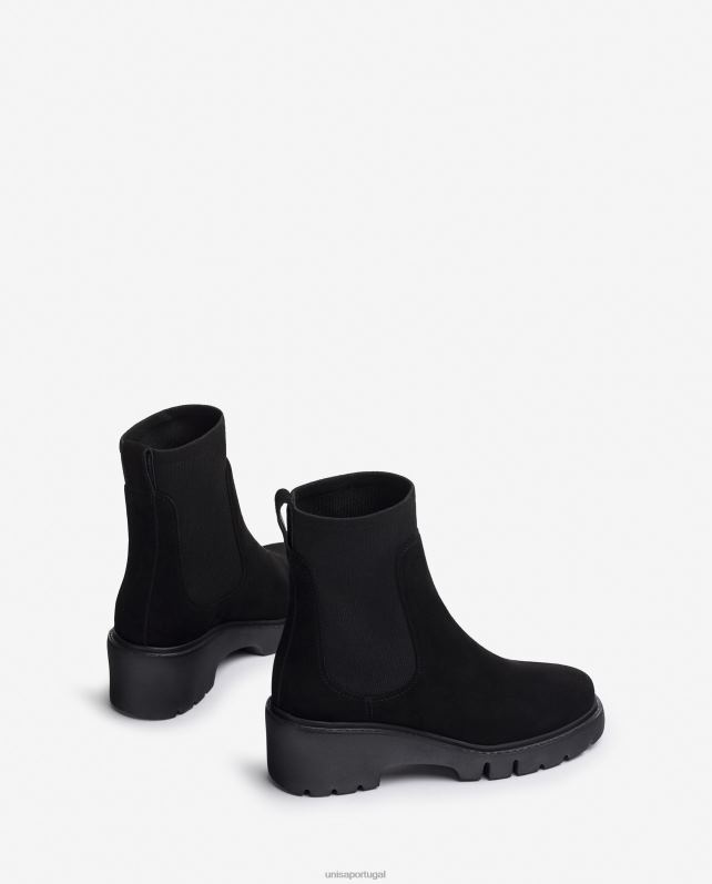 Unisa bota de camurça com tecido elástico mulheres 6V2Z6919 preto