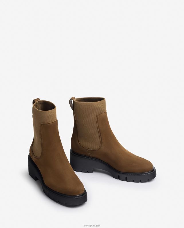 Unisa bota de camurça com tecido elástico mulheres 6V2Z6920 marrom