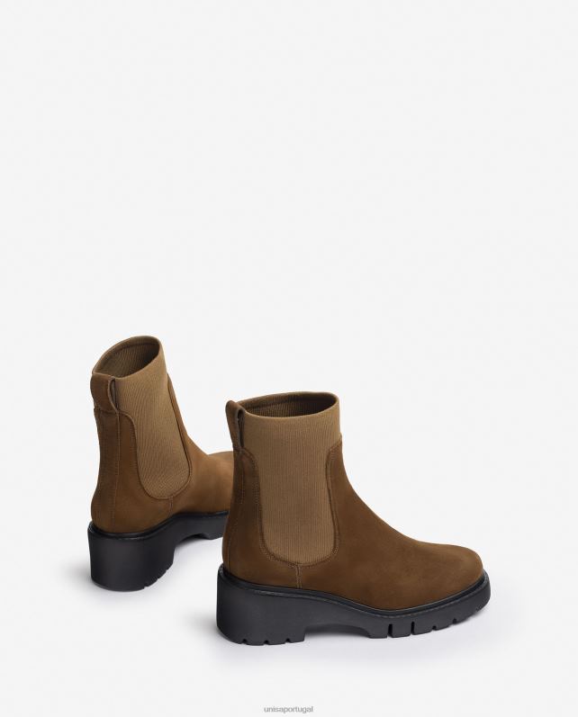 Unisa bota de camurça com tecido elástico mulheres 6V2Z6920 marrom
