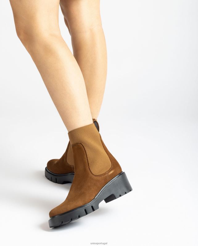 Unisa bota de camurça com tecido elástico mulheres 6V2Z6920 marrom