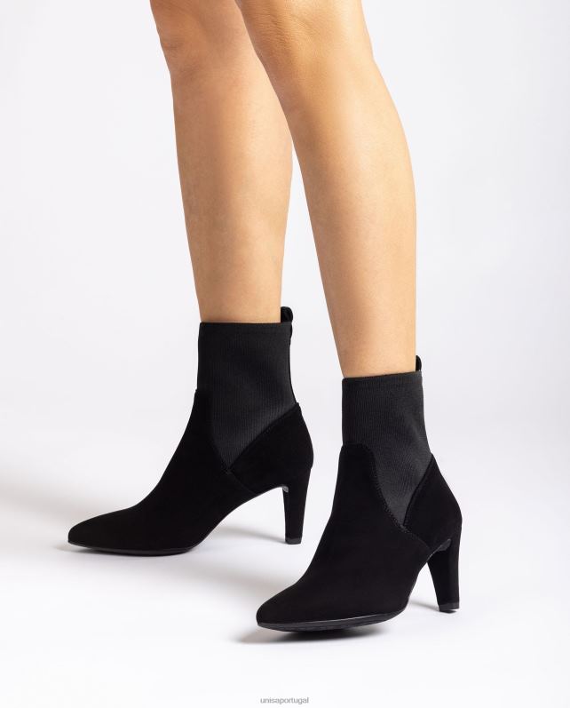 Unisa bota de cano alto com tecido elástico reciclado quarter top mulheres 6V2Z6955 preto