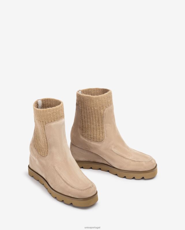 Unisa bota de cano curto com canoa de tecido canelado mulheres 6V2Z6977 bege