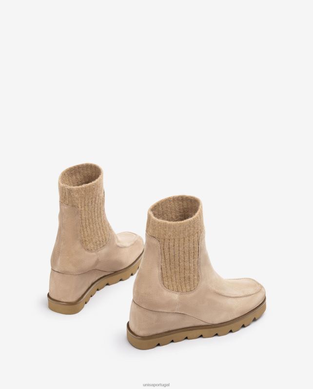 Unisa bota de cano curto com canoa de tecido canelado mulheres 6V2Z6977 bege
