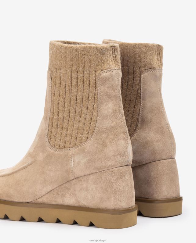 Unisa bota de cano curto com canoa de tecido canelado mulheres 6V2Z6977 bege