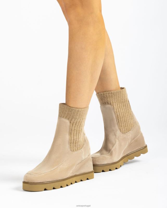 Unisa bota de cano curto com canoa de tecido canelado mulheres 6V2Z6977 bege