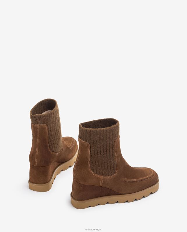 Unisa bota de cano curto com canoa de tecido canelado mulheres 6V2Z6978 marrom