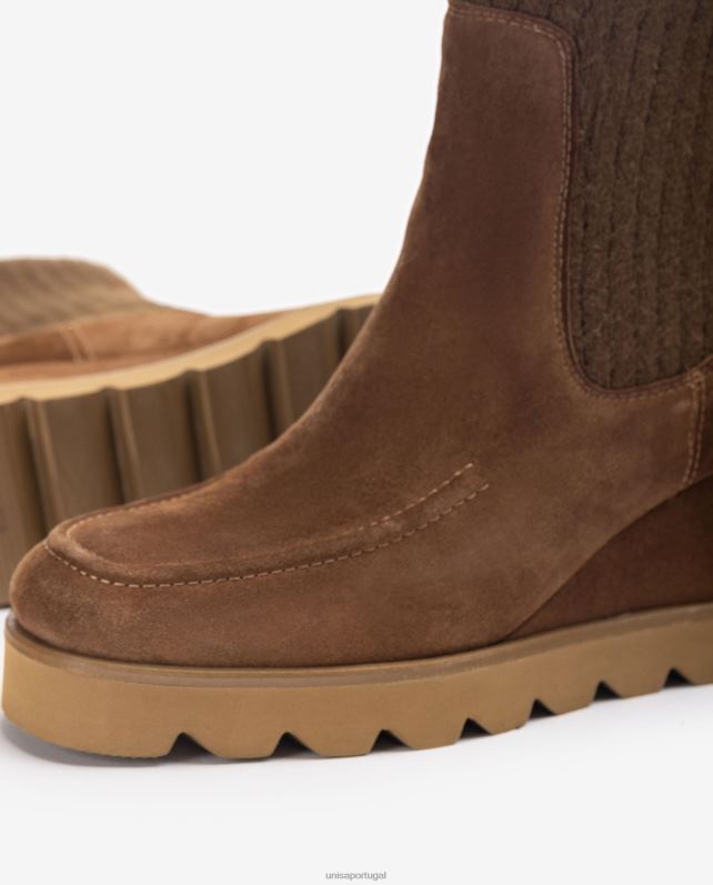 Unisa bota de cano curto com canoa de tecido canelado mulheres 6V2Z6978 marrom