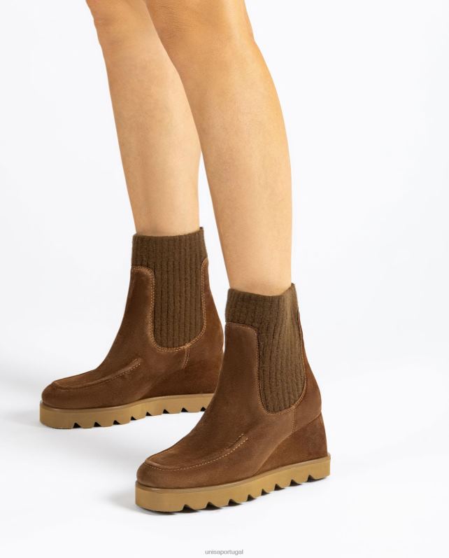 Unisa bota de cano curto com canoa de tecido canelado mulheres 6V2Z6978 marrom