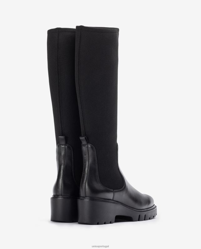 Unisa bota de couro com cano alto em tecido elástico mulheres 6V2Z61058 gracioso