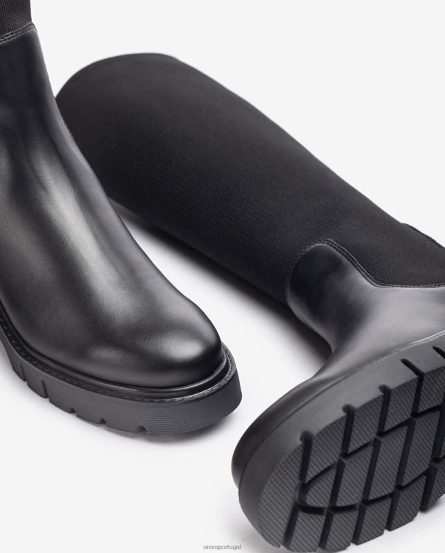 Unisa bota de couro com cano alto em tecido elástico mulheres 6V2Z61058 gracioso