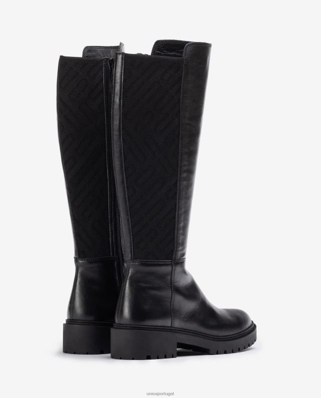 Unisa bota de couro com tecido elástico estampado mulheres 6V2Z61065 gracioso