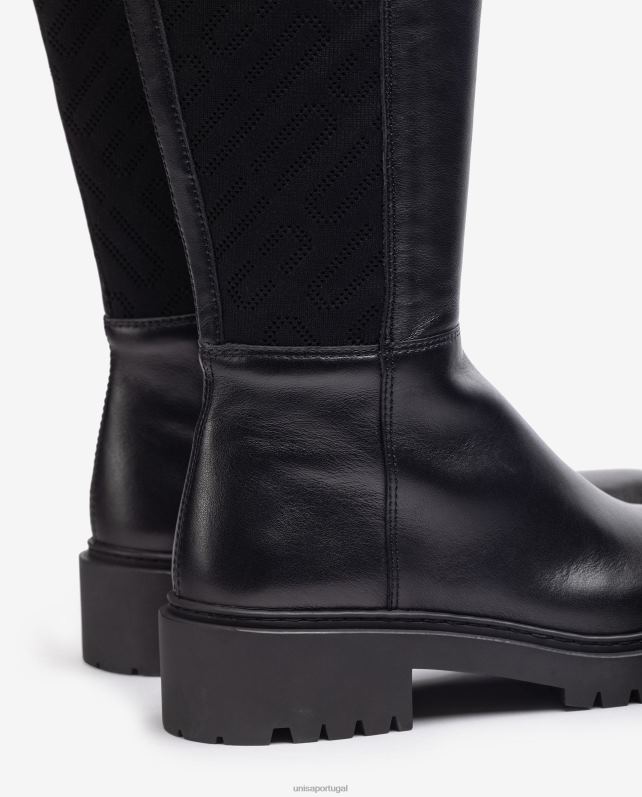 Unisa bota de couro com tecido elástico estampado mulheres 6V2Z61065 gracioso