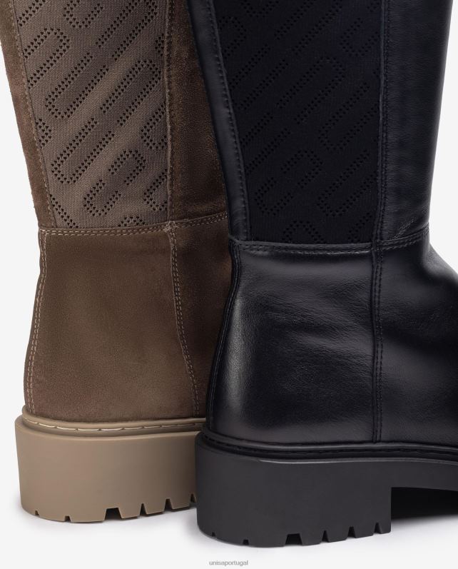 Unisa bota de couro com tecido elástico estampado mulheres 6V2Z61065 gracioso